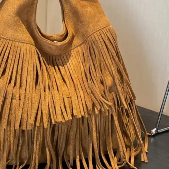 Fringed Tan Faux Suede Boho Bag - Picture 4 of 4